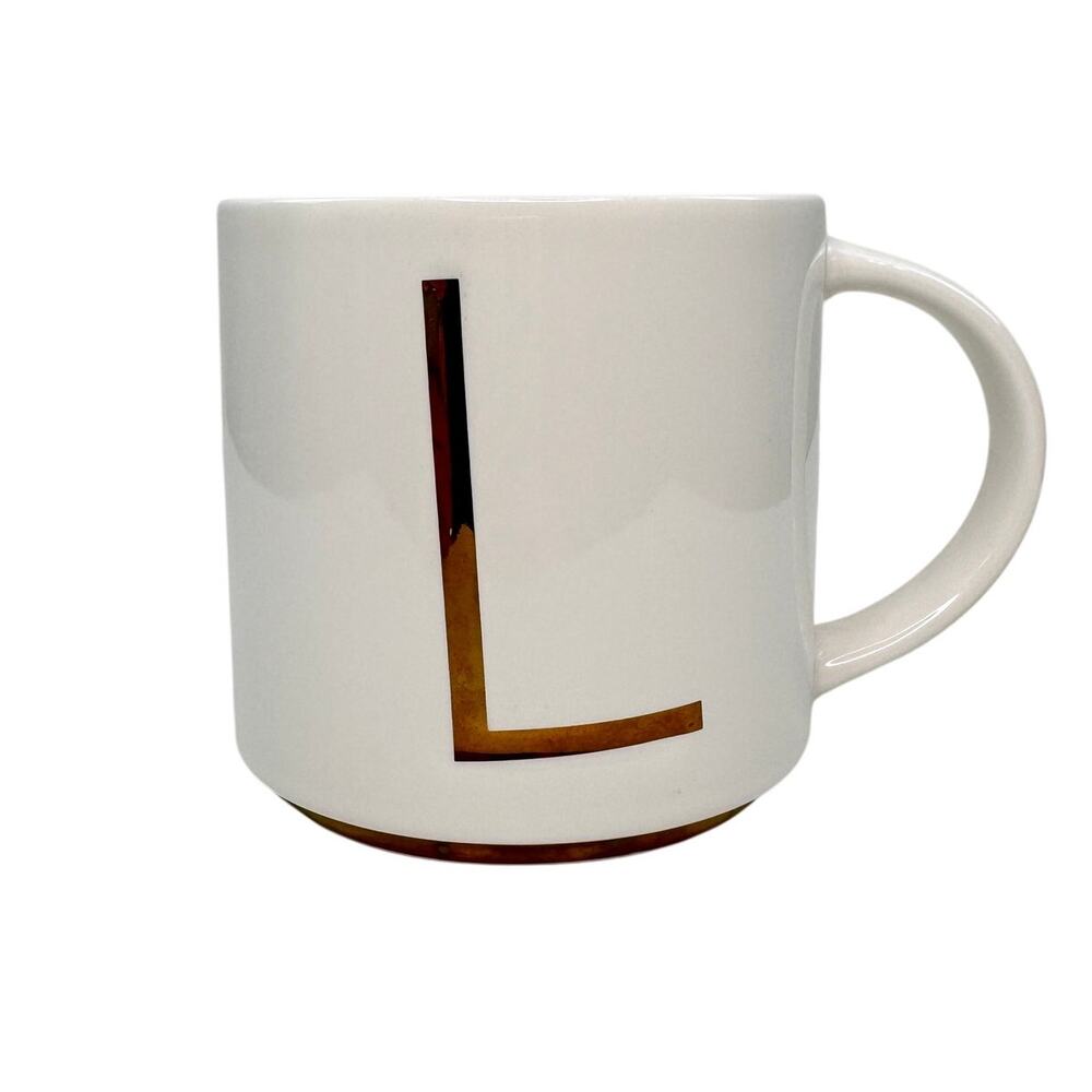 Williams Sonoma L Monogram Gold White Coffee Mug Impressed Ceramic Drinkware Cup